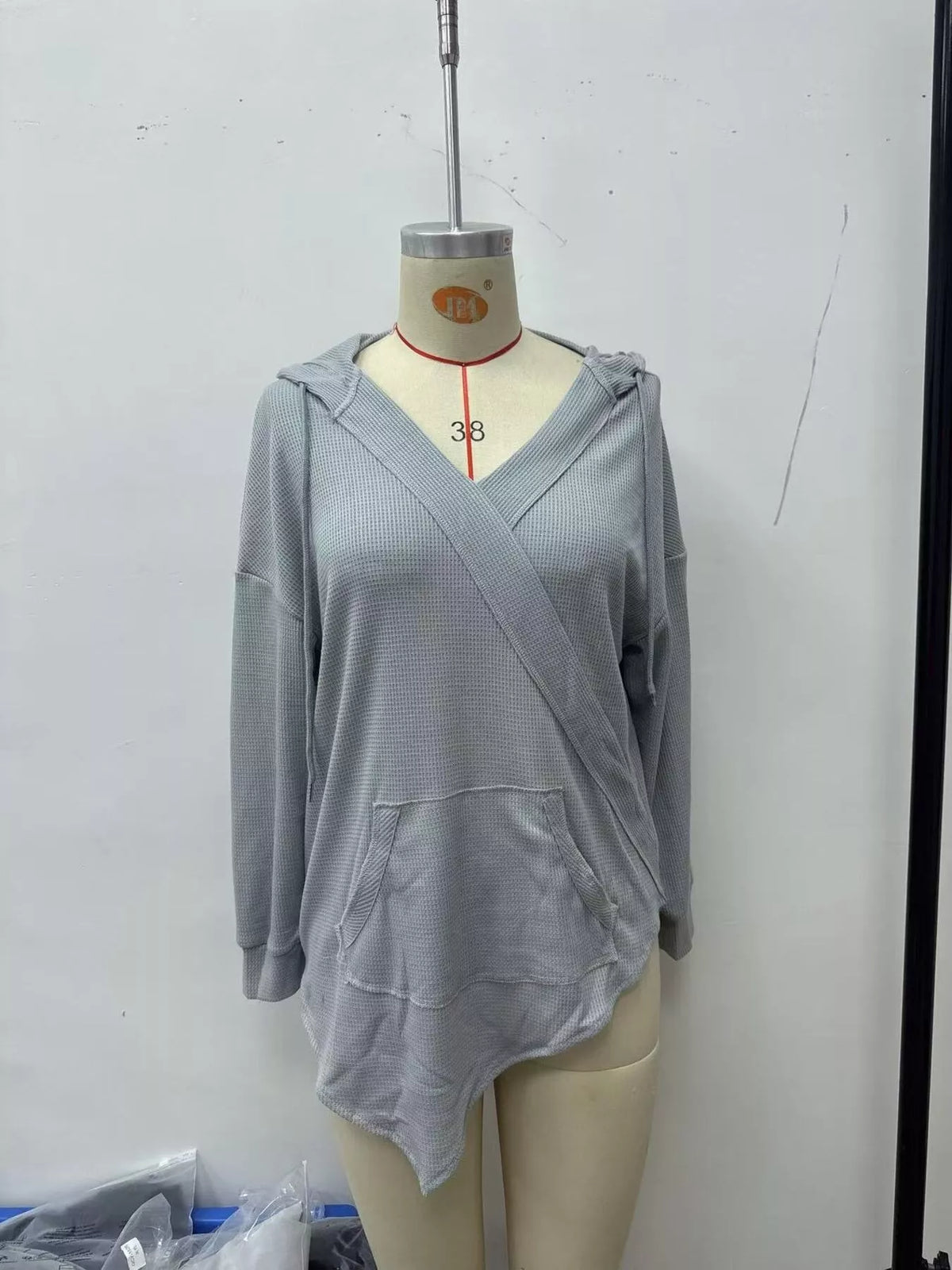 Drawstring Waffle Knit Hoodie - Lilixa.store