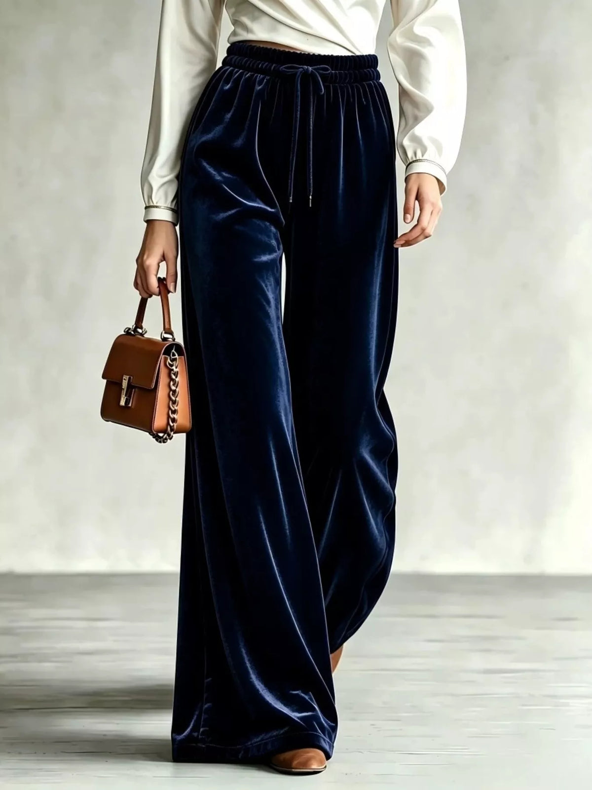 Velvet Wide-Leg Pants with Drawstring - Lilixa.store