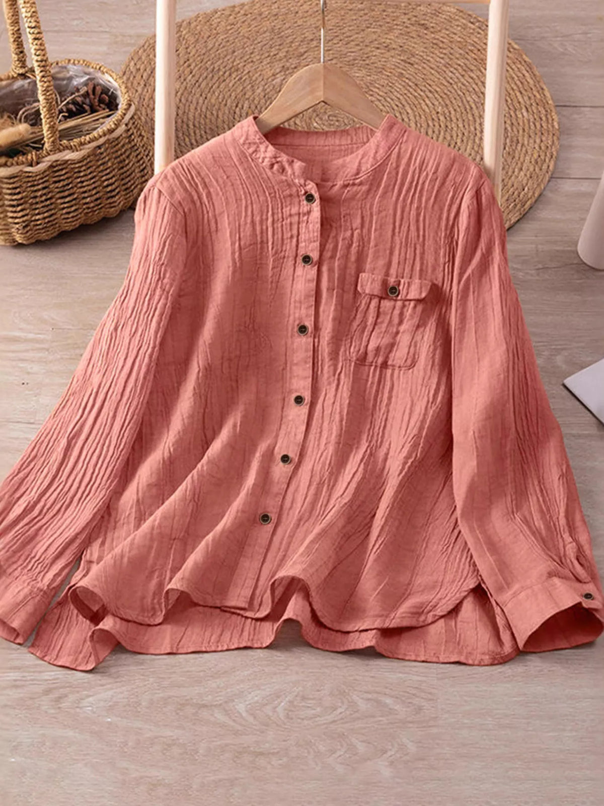 Textured Button-Down Shirt with Chest Pocket