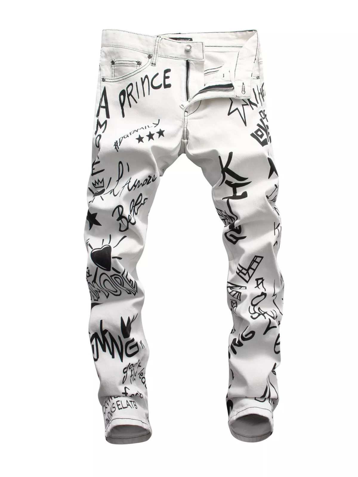 Men's Graffiti Print Slim Fit Jeans - Lilixa.store