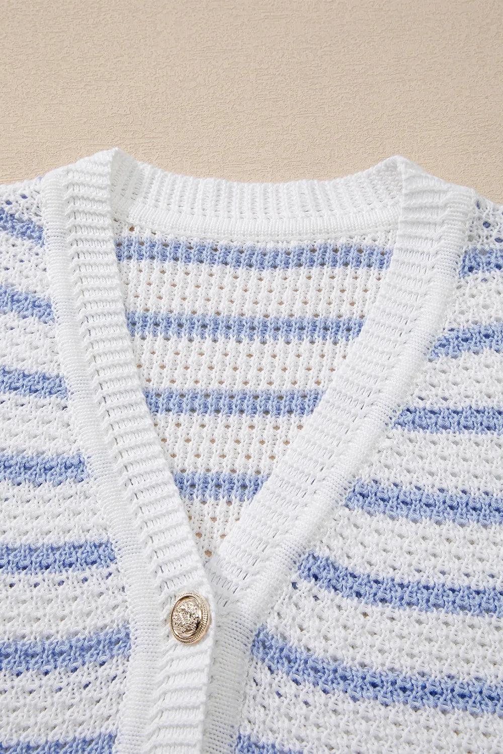 Stripe V Neck Gold Buttons Elegant Sweater Vest - Lilixa.store