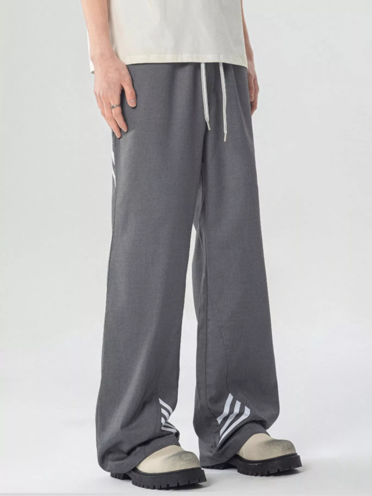 Men's Full Size Wide Leg Striped Casual Pants Plus Size in Black, view 4