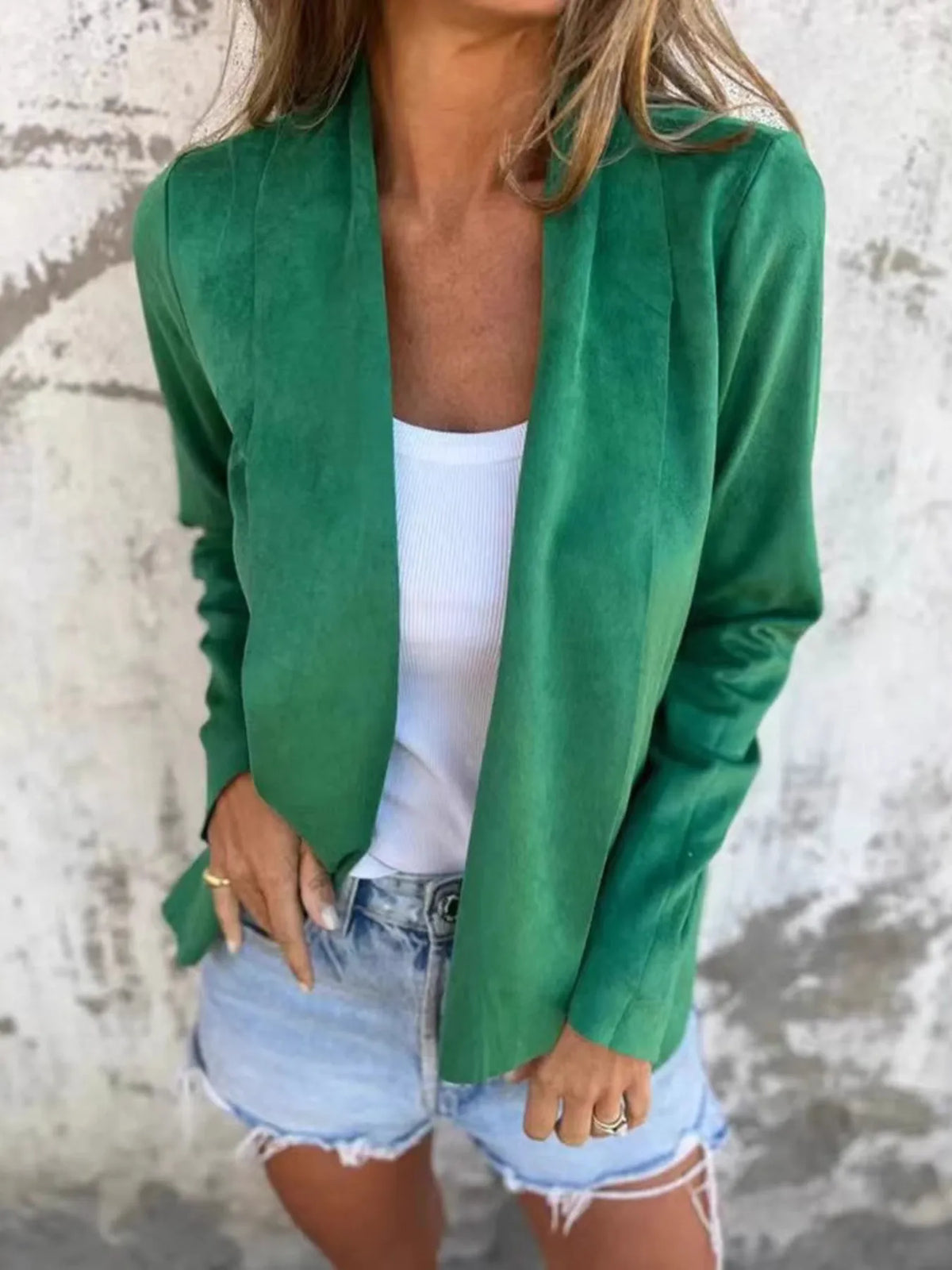 Full Size Open Front Casual Cardigan Plus Size in Green