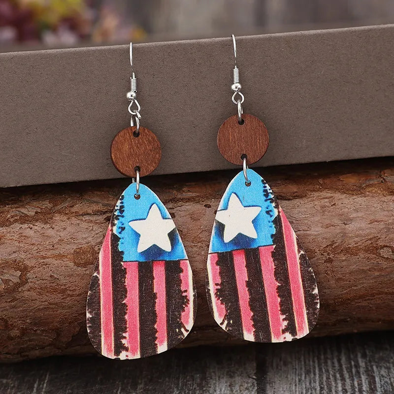 Star & Stripes Wooden Dangle Earrings - Lilixa.store