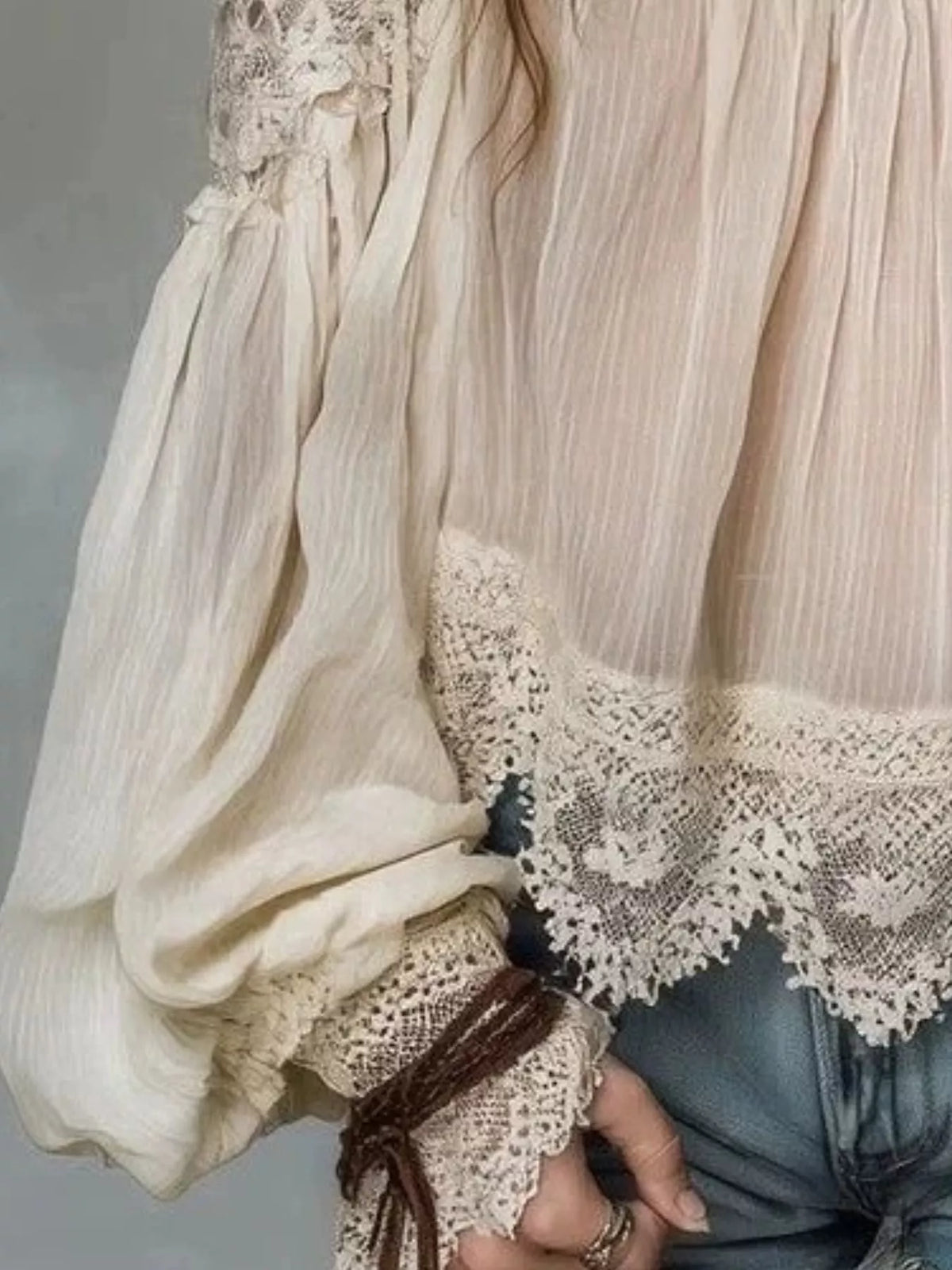 Lace Trim Cold Shoulder Blouse - Lilixa.store