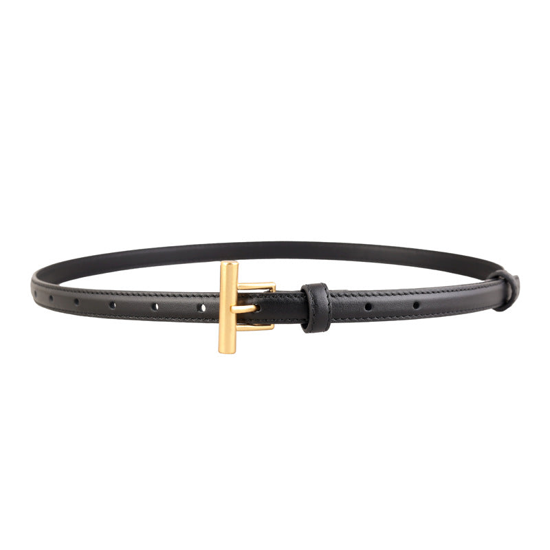Leather Belt with Golden T-Buckle - Lilixa.store