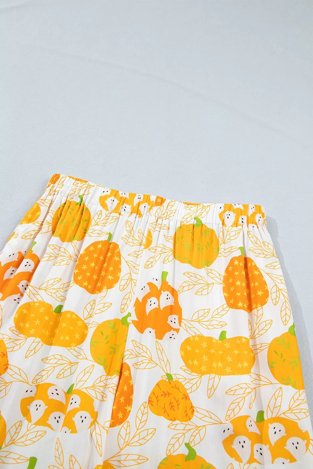 Short Sleeve Pumpkin Print Polka Dot Trim Pocket Placket Lounge Set - Lilixa.store