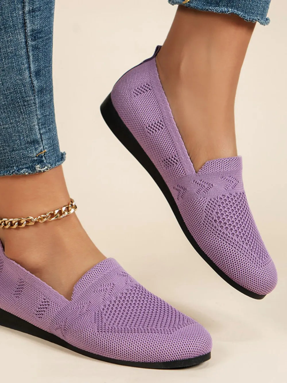 Mesh Round Toe Flat Slip-Ons in Lilac