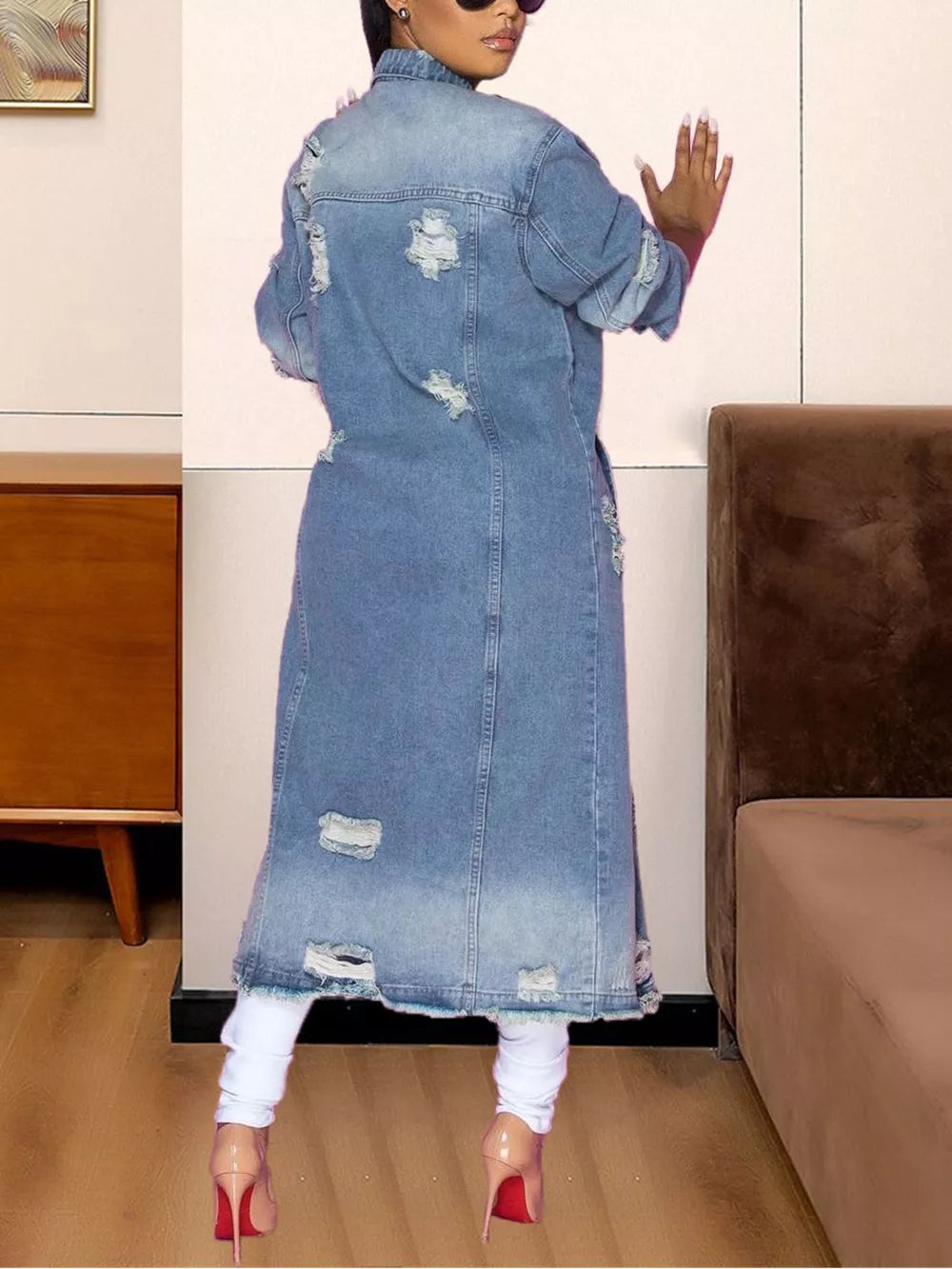 Long Sleeve Raw Hem Denim Jacket - Lilixa.store