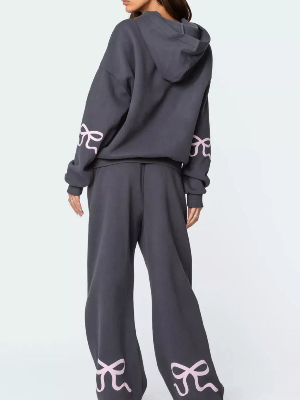 Bow and Heart Dropped Shoulder Hoodie and Pants Set - Lilixa.store