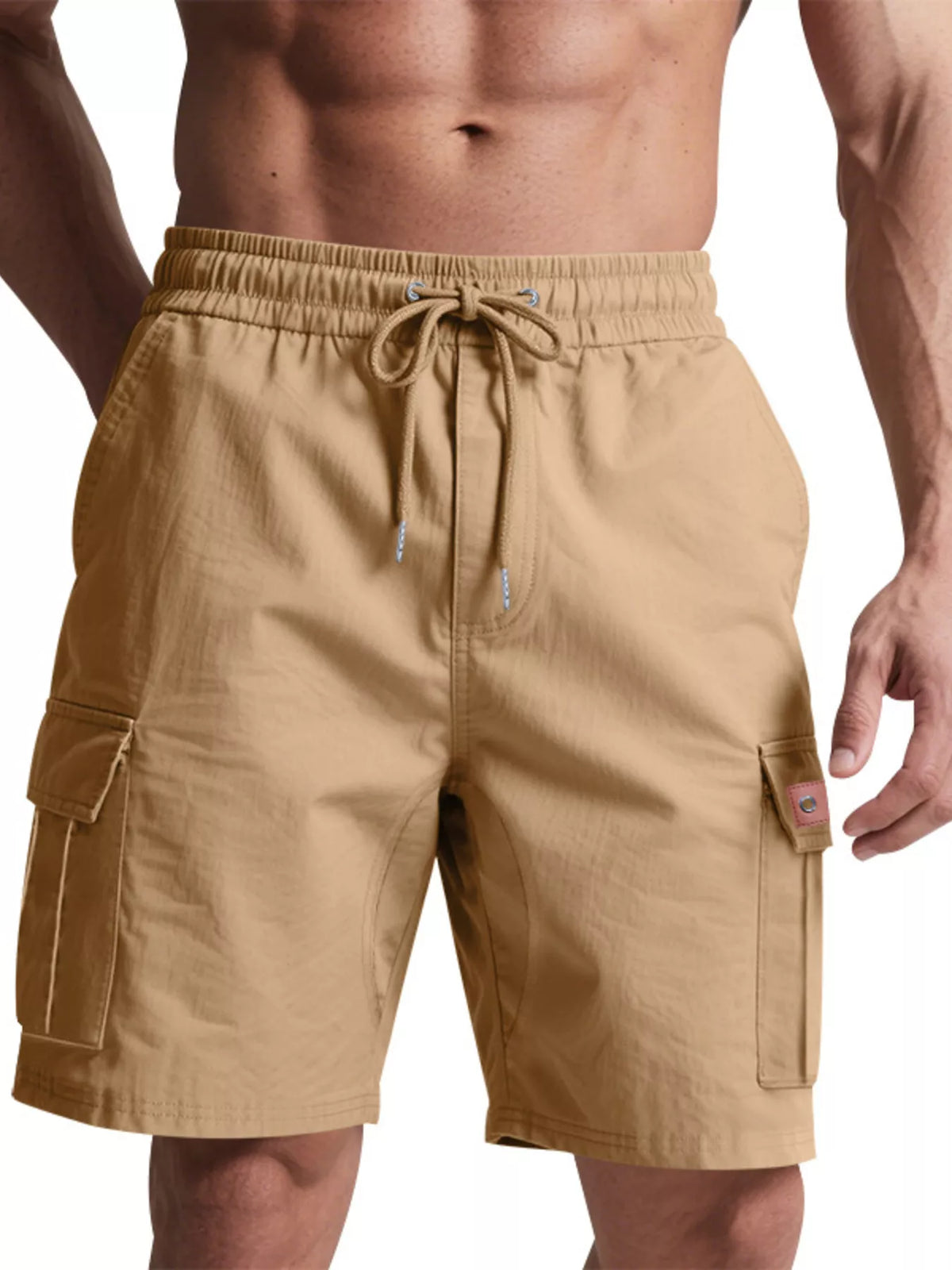 Men's Full Size Cargo Shorts with Drawstring Plus Size in Tan
