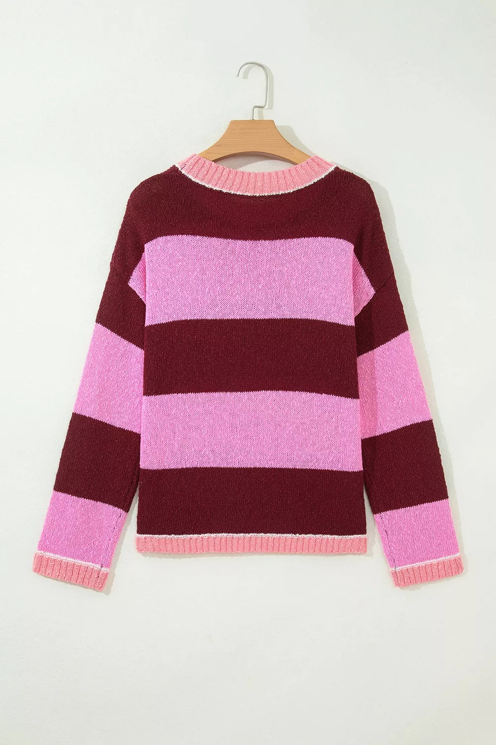 Striped Drop Shoulder Long Sleeve Pullover Regular Fit Knit Sweater