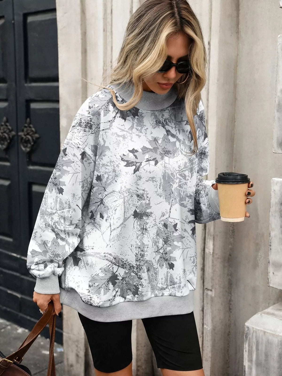 Camouflage Print Mock Neck Sweatshirt - Lilixa.store