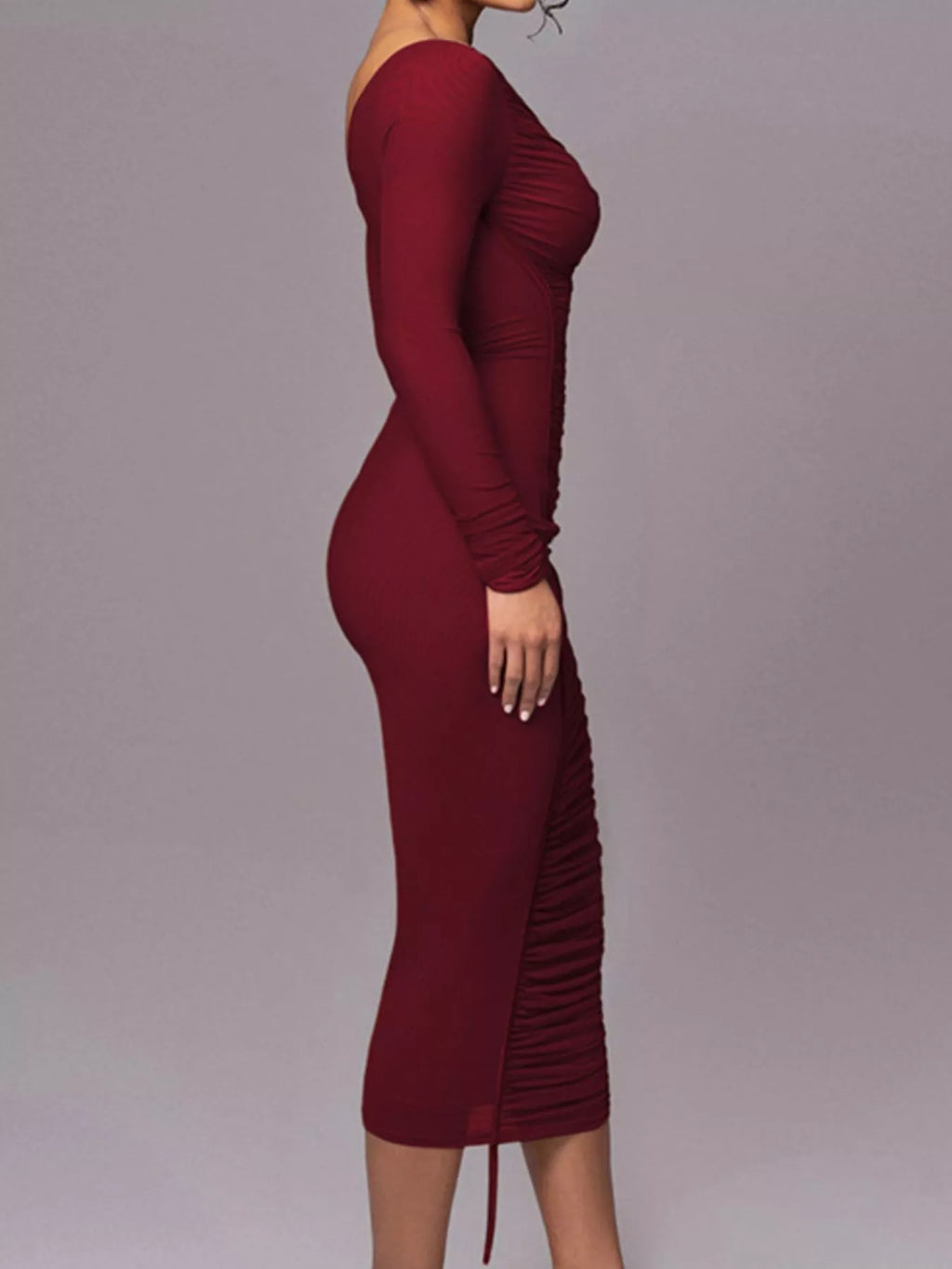 One-Shoulder Ruched Bodycon Midi Dress - Lilixa.store
