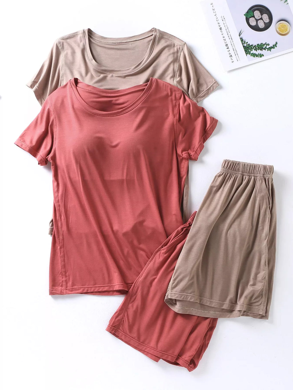 Plus Size Padded Round Neck Modal T-Shirt and Shorts Set - Lilixa.store