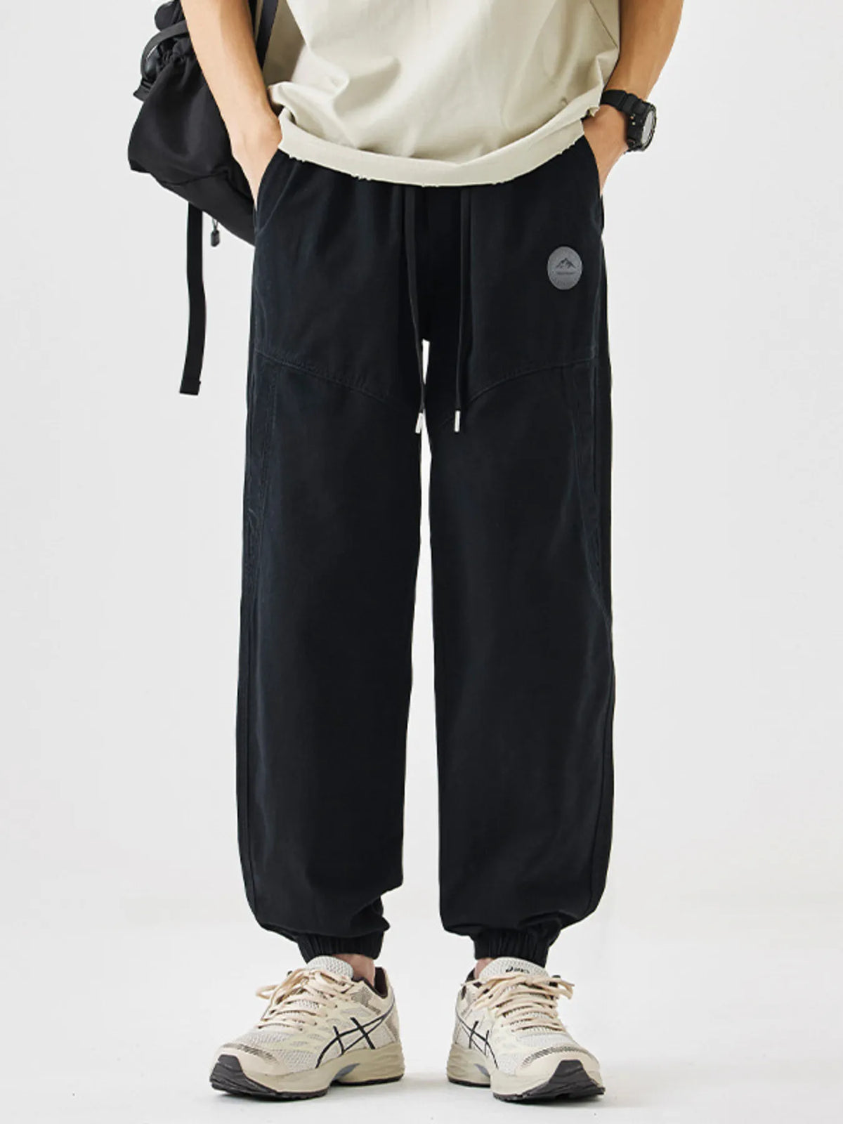 Men's Plus Size Casual Loose Fit Drawstring Pants in Black