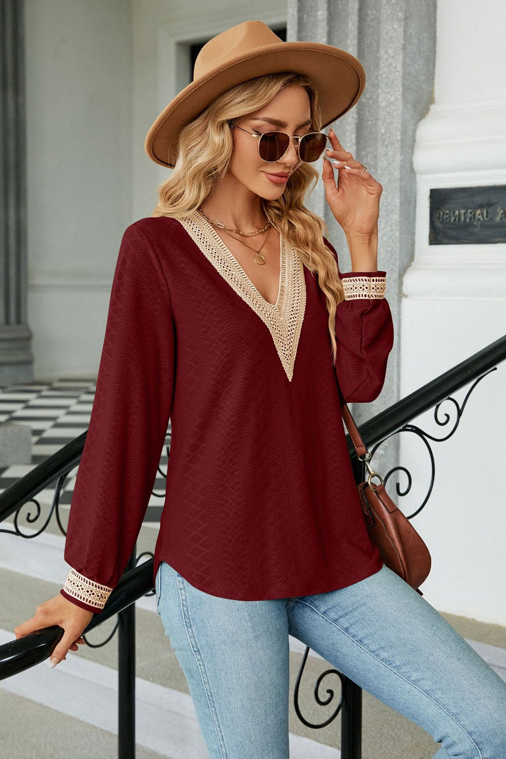 V-Neck Long Sleeve Blouse, view 9