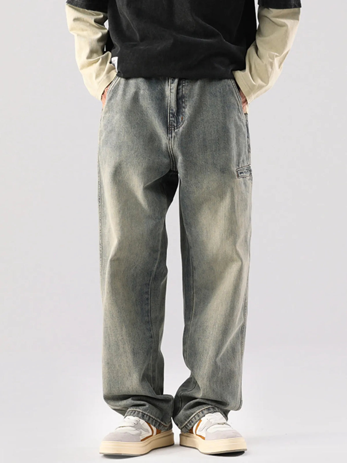 Men's Vintage Wash Relaxed Fit Jeans - Lilixa.store