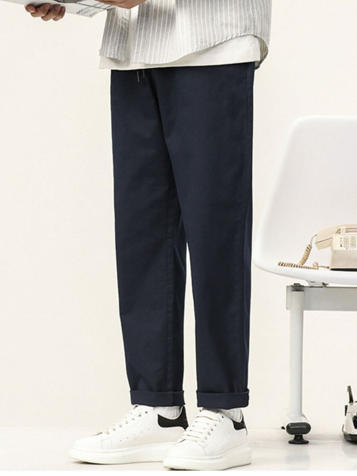 Men's Plus Size Casual Straight-Leg Pants in Navy Blue