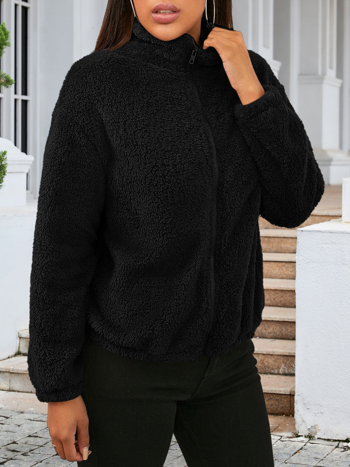 Zip Up Turtleneck Long Sleeve Jacket, view 5