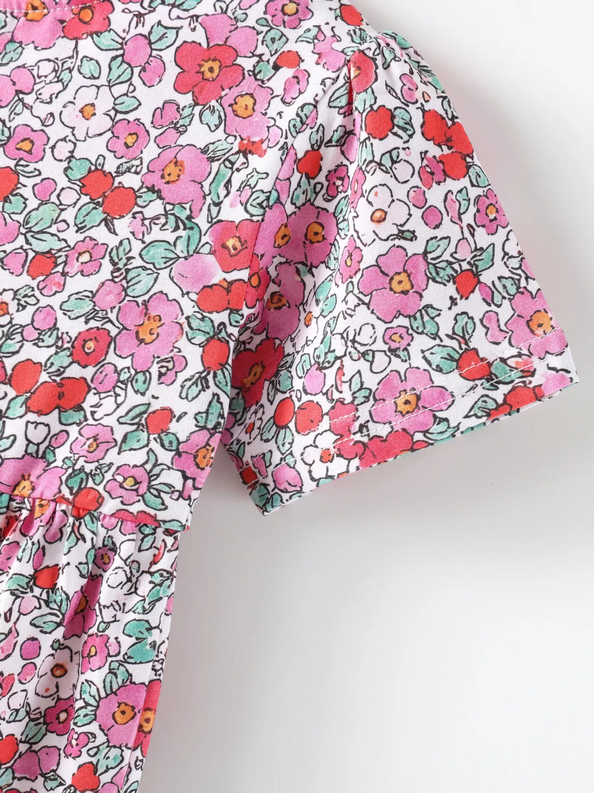 Children's Floral Print Short Sleeve A-Line Dress - Lilixa.store
