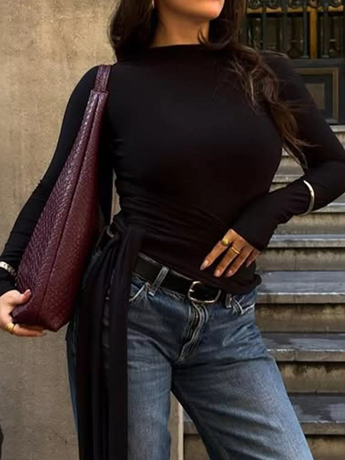 Mock Neck Long Sleeve T-Shirt