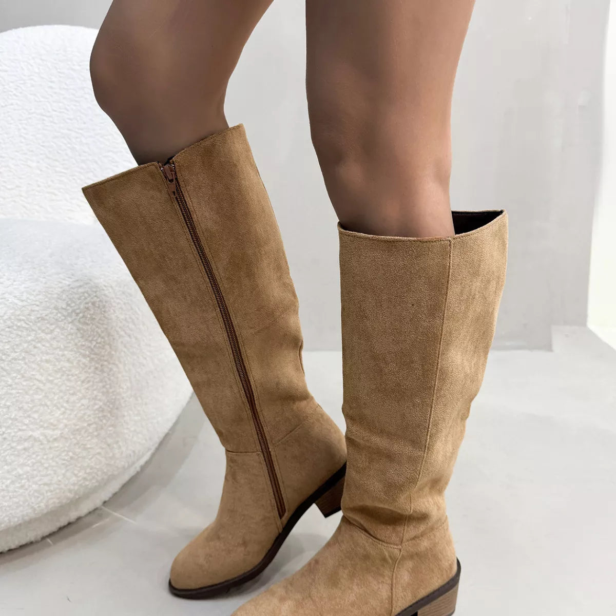 Side Zipper Closure Suede Knee-High Boots - Lilixa.store