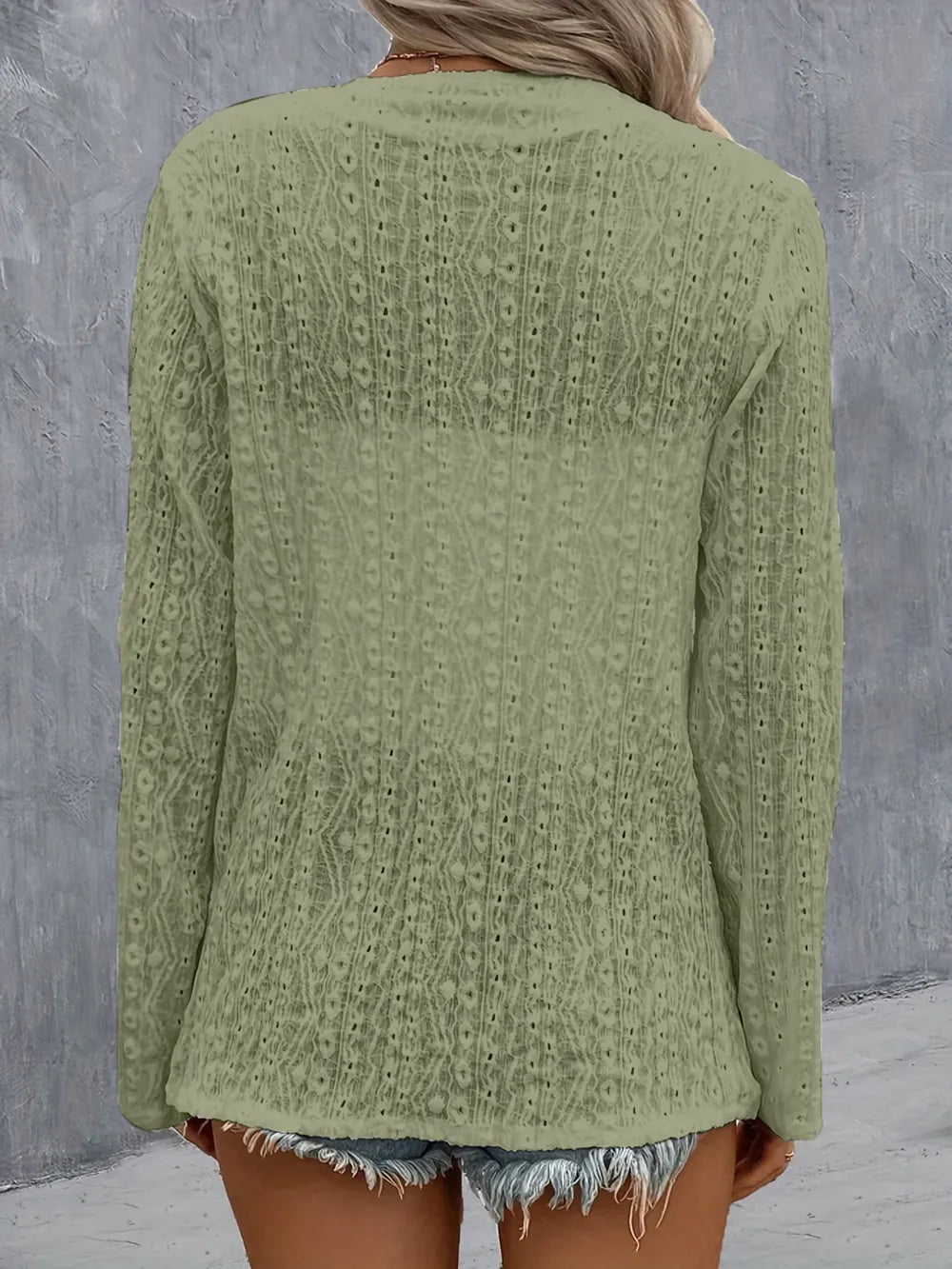 Eyelet Roll-Tab Sleeve Cardigan - Lilixa.store
