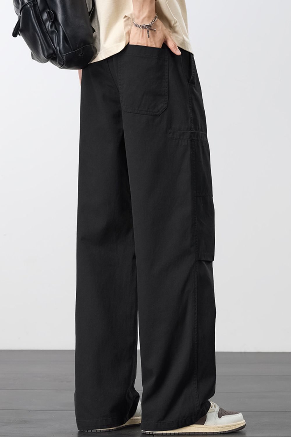 Men's Plus Size Loose Fit Cargo Pants with Drawstring, view 3