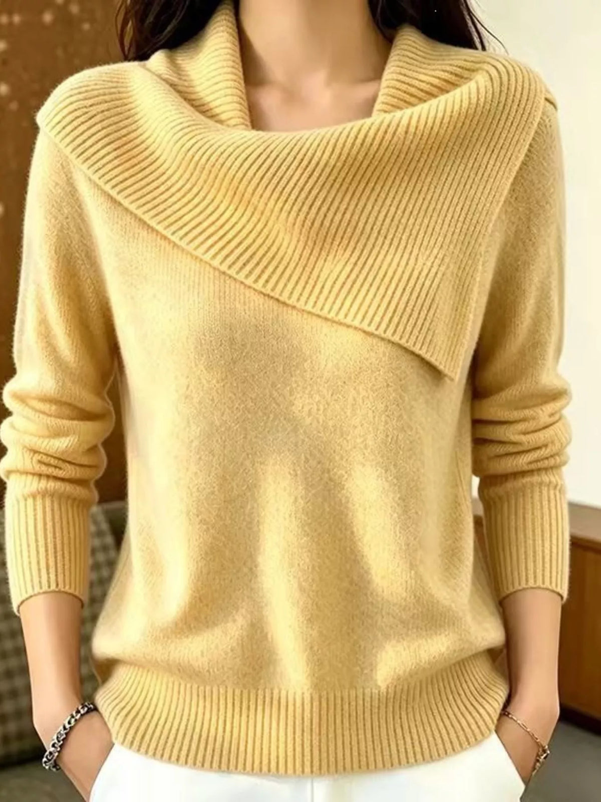 Full Size Asymmetric Ribbed Collar Sweater Plus Size