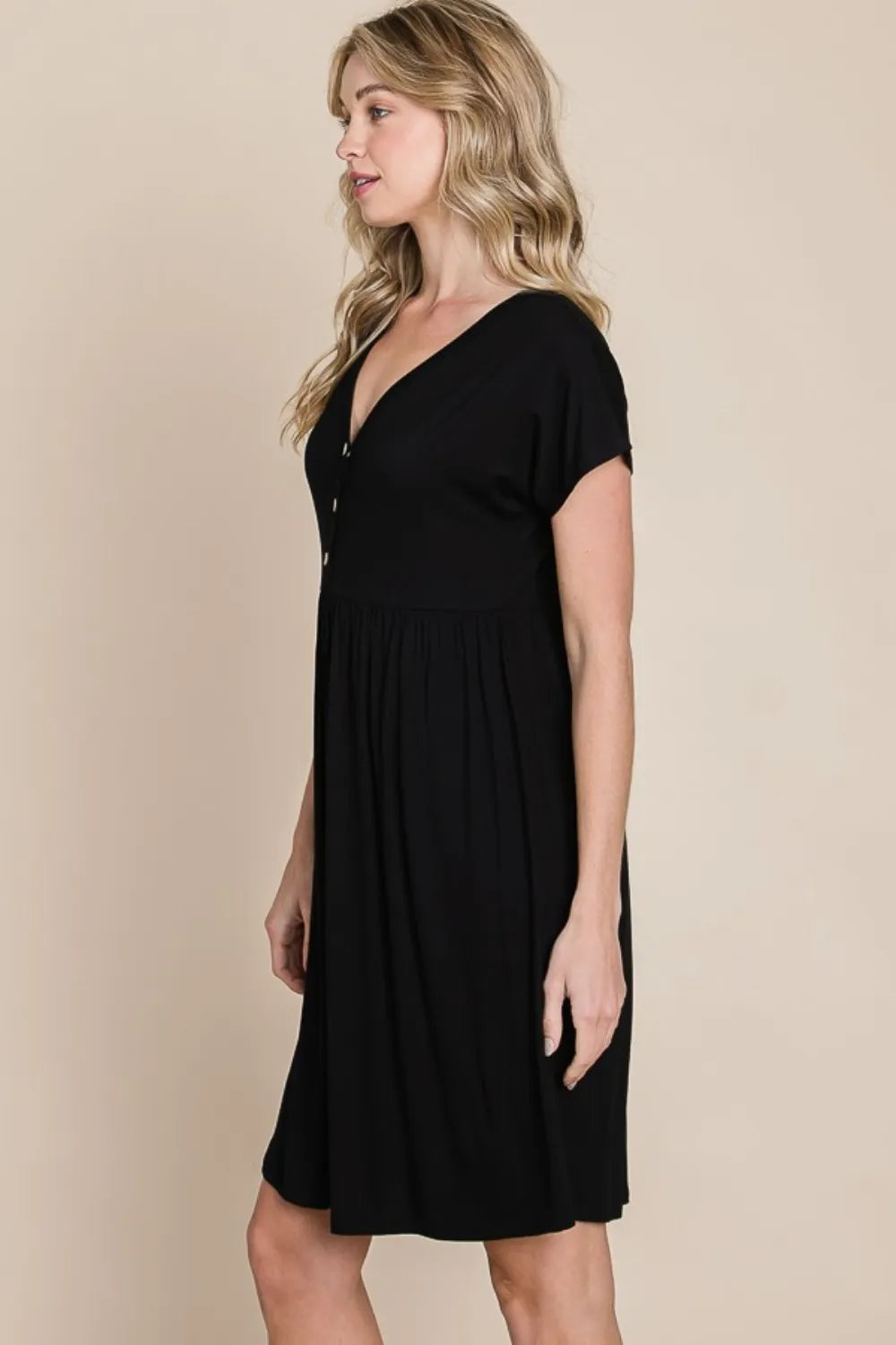 BOMBOM V-Neck Short Sleeve Dress - Lilixa.store
