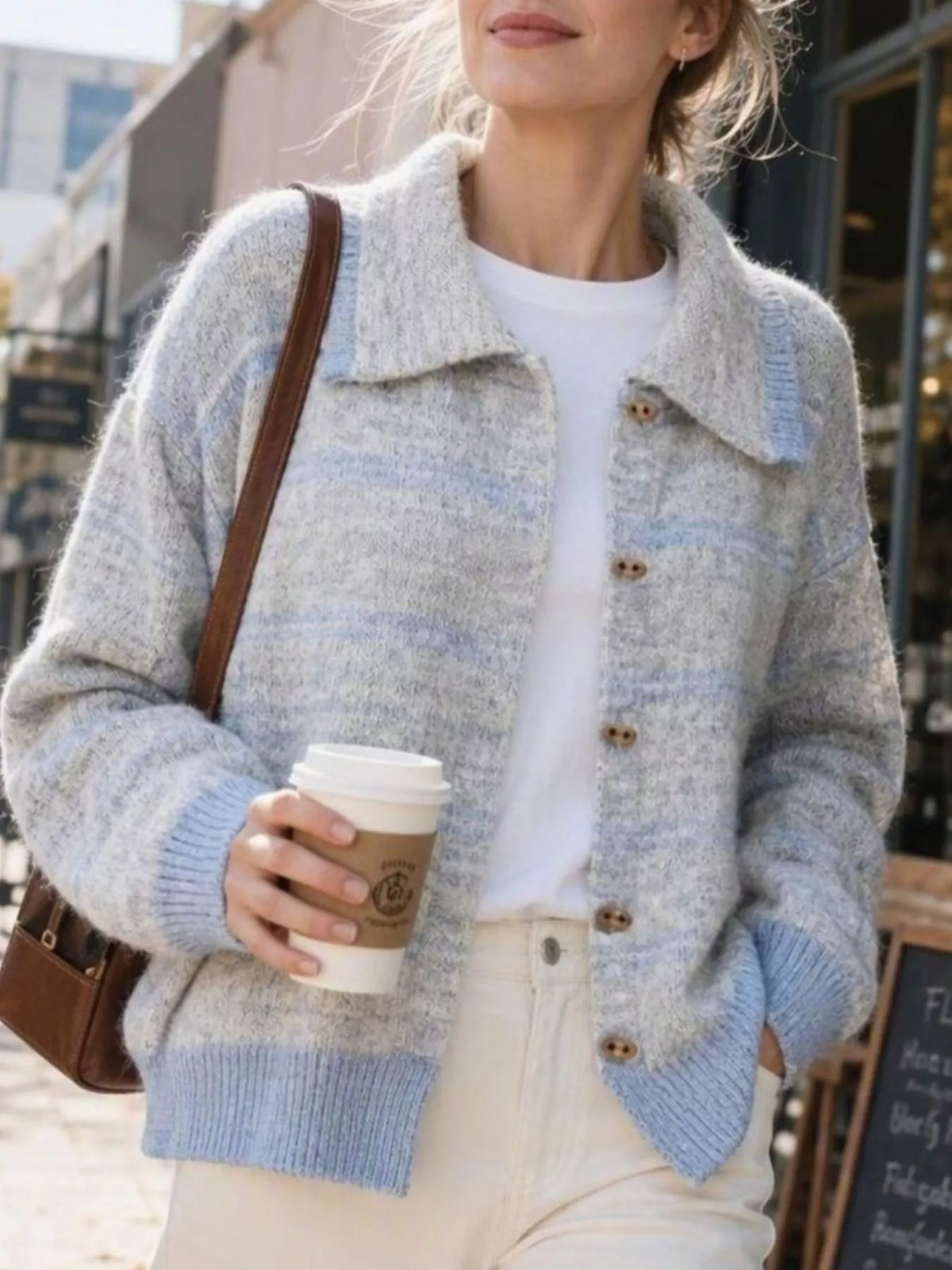 Striped Button-Down Knit Cardigan