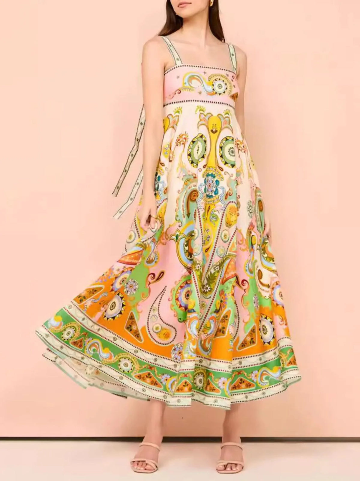 Paisley Print Square Neck Summer Dress - Lilixa.store