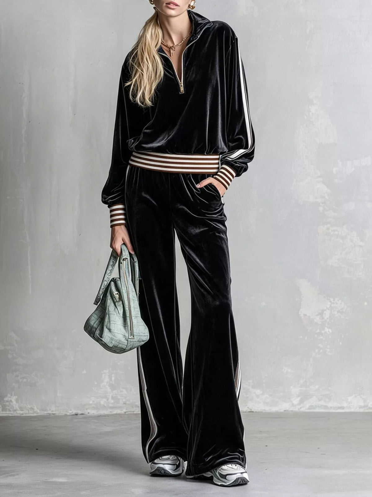 Striped Half Zip Top and Pants Set - Lilixa.store