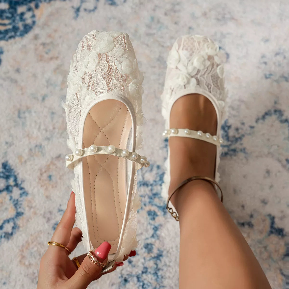 Lace Square Toe Slip-Ons - Lilixa.store