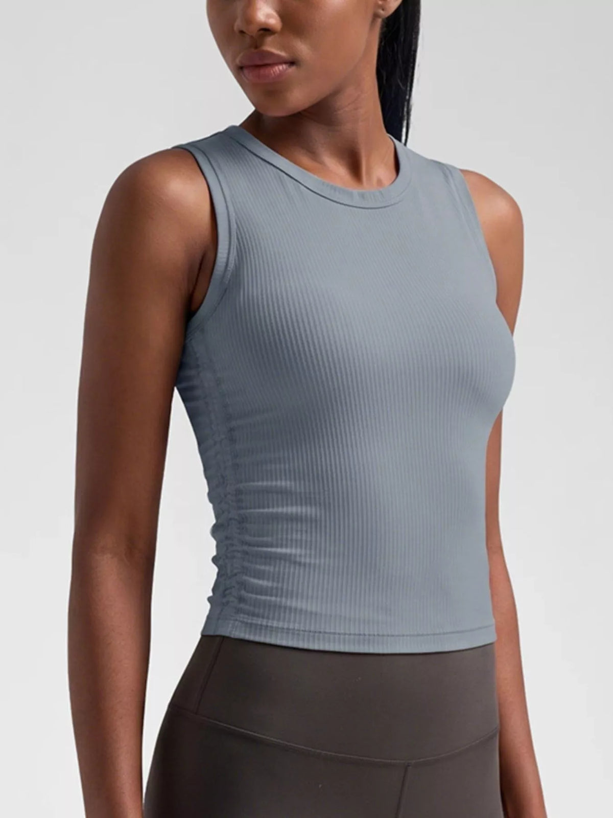 Ribbed Ruched Active Tank - Lilixa.store