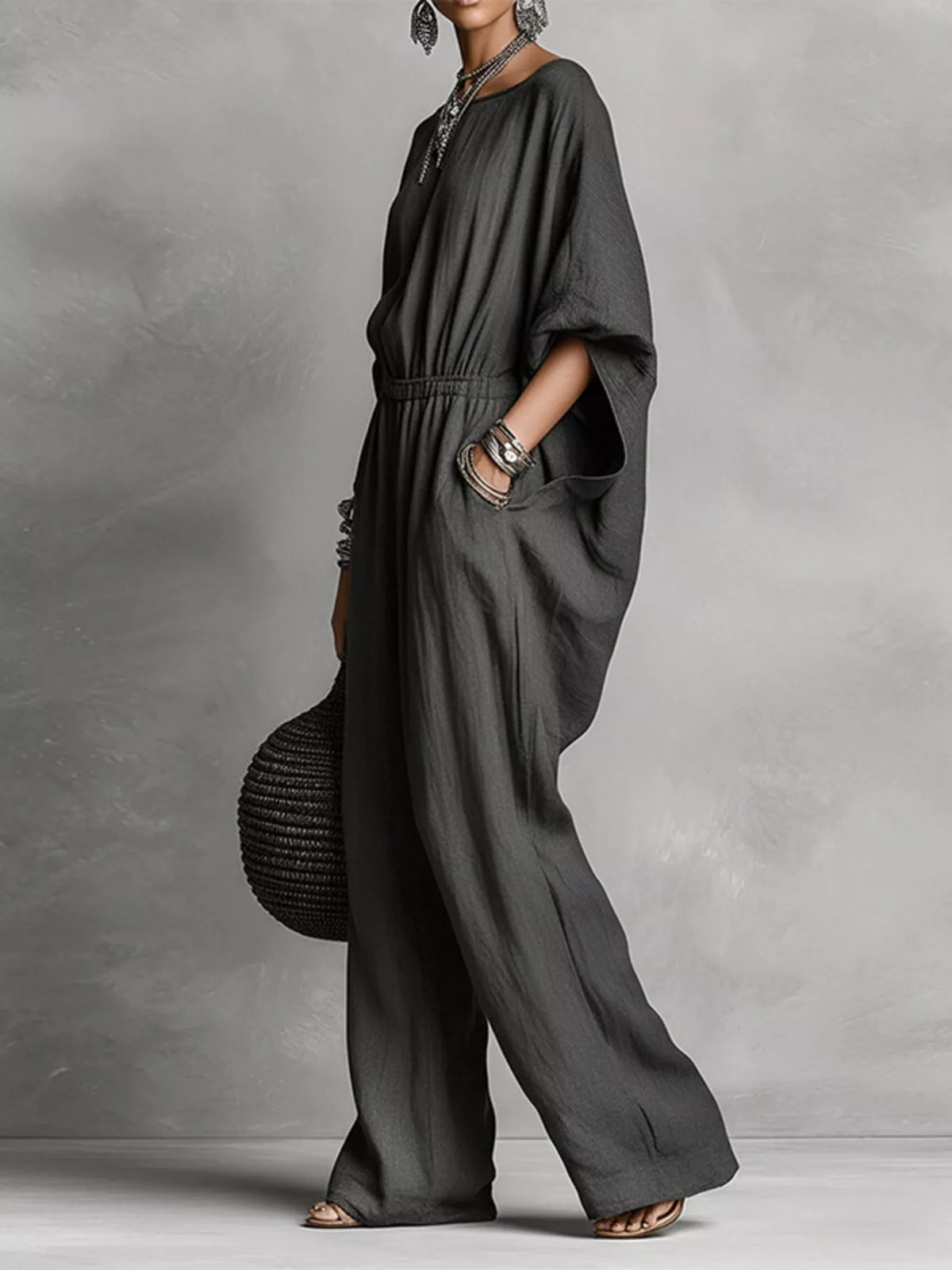 Full Size Boat Neck Batwing Sleeve Wide-Leg Jumpsuit Plus Size - Lilixa.store