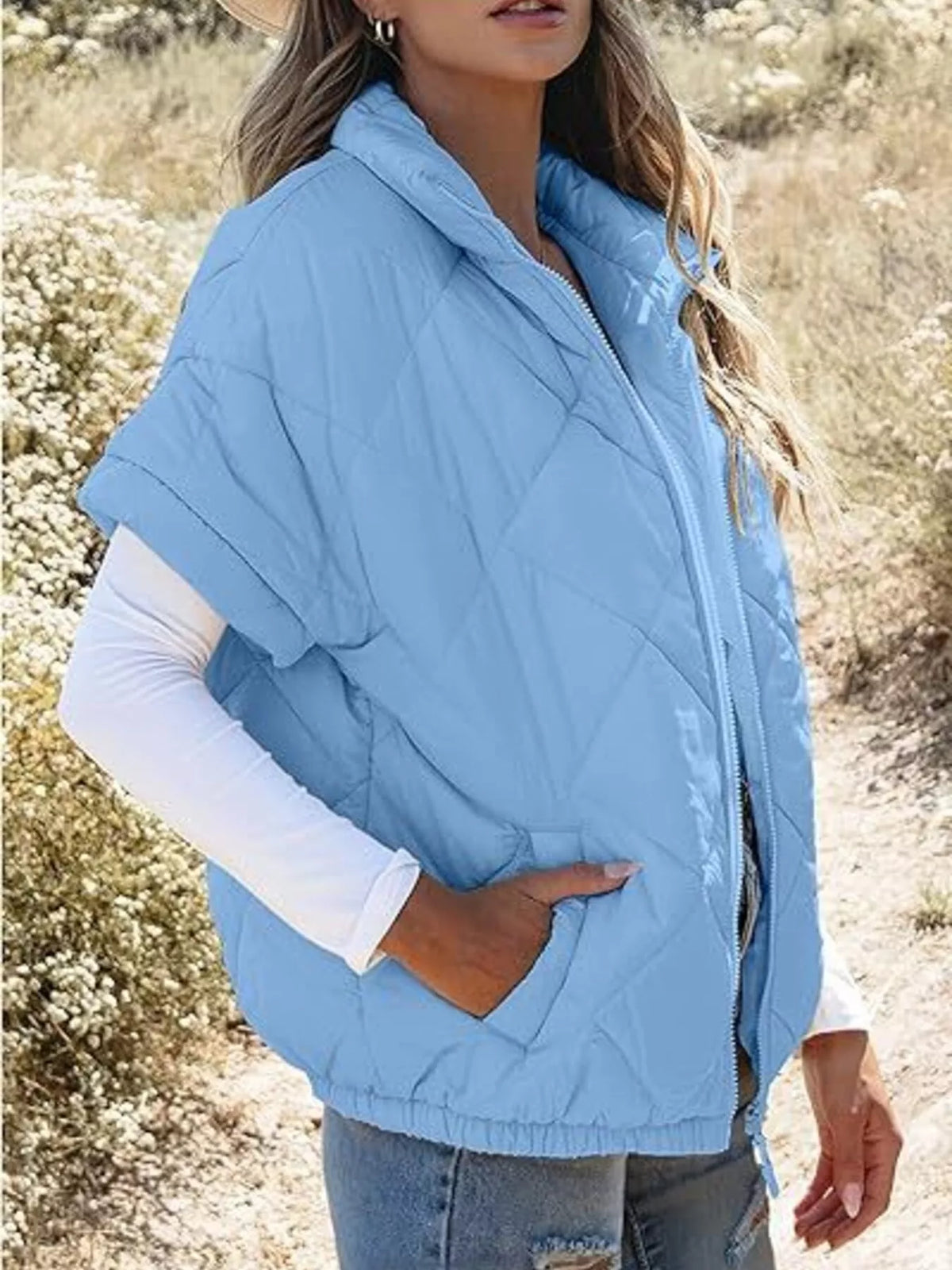 Quilted Zip Up Short Sleeve Winter Coat - Lilixa.store