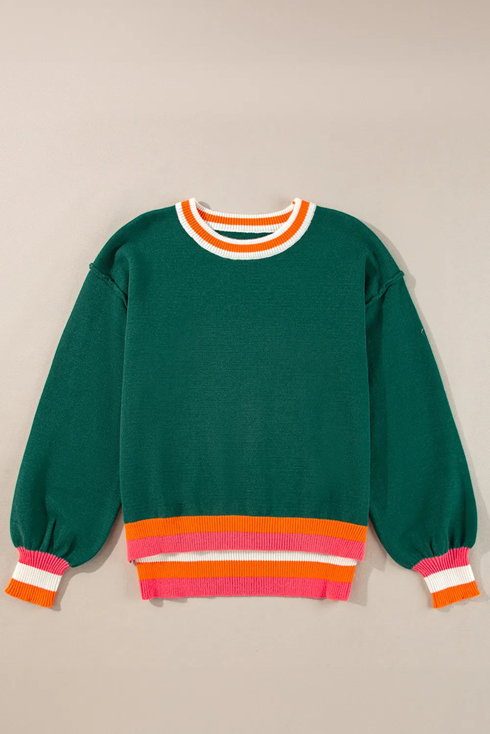 Contrast Round Neck Long Sleeve Sweater - Lilixa.store