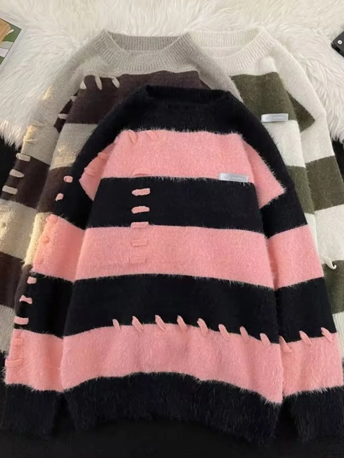 Men's Striped Knit Round Neck Pullover - Lilixa.store