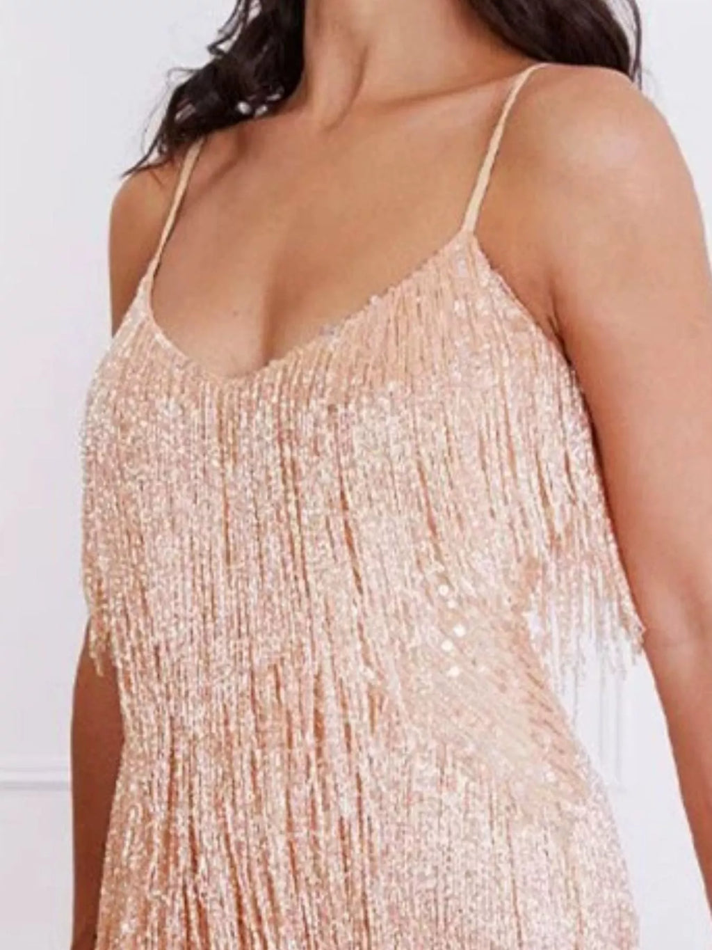 Full Size Sequin and Feather Fringe Mini Dress Plus Size - Lilixa.store