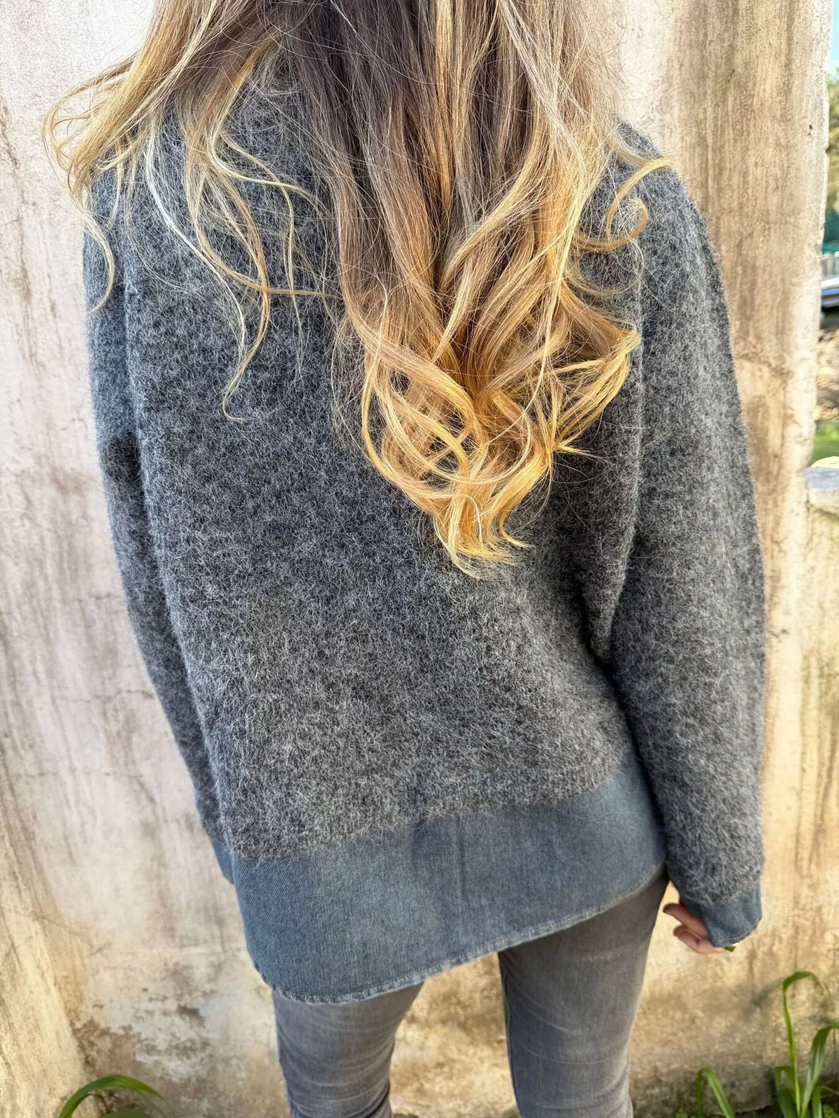 Contrast Denim Collar Half-Zip Knit Sweater - Lilixa.store