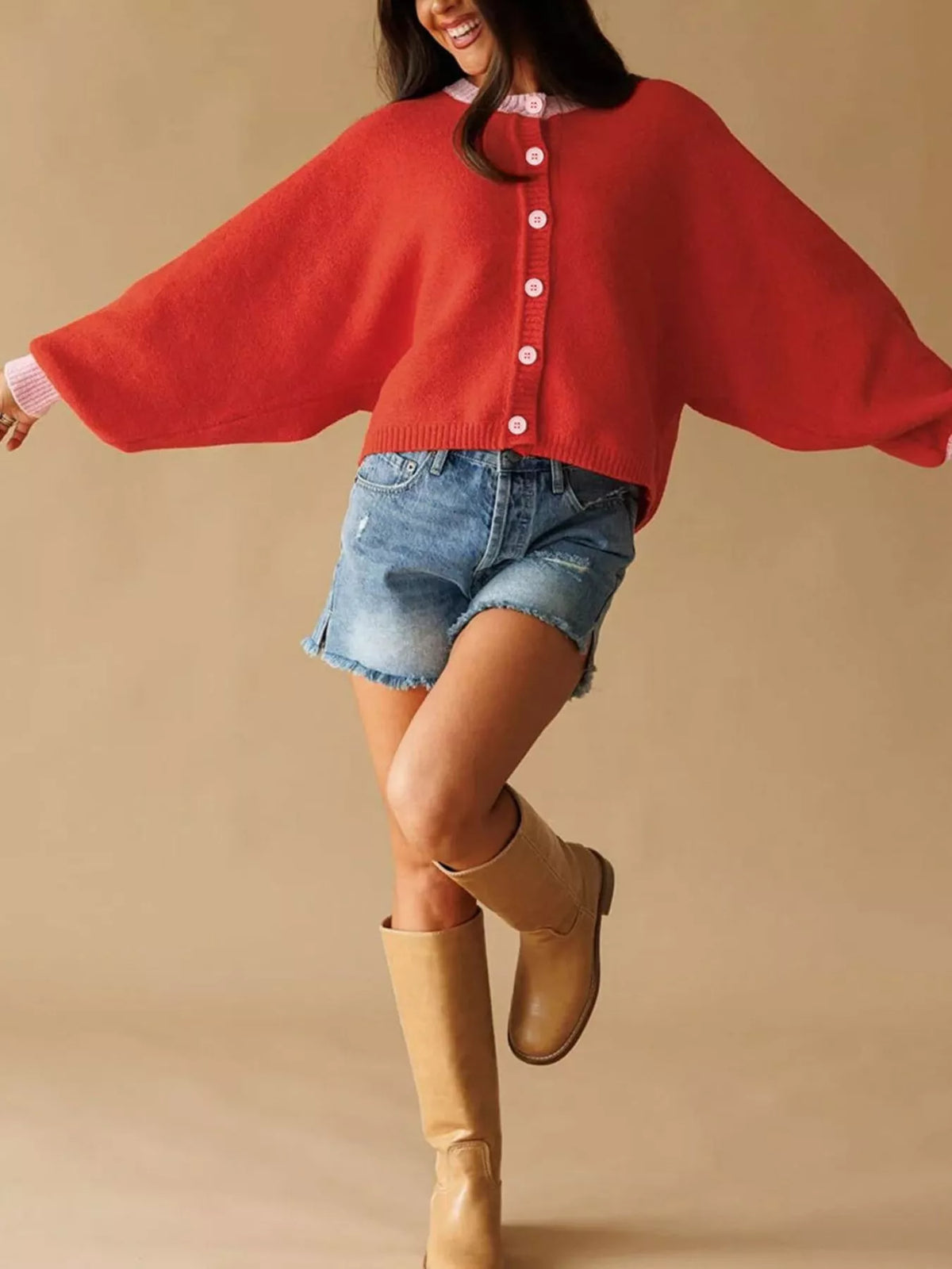 Button-Front Knit Cardigan with Contrast Trim - Lilixa.store
