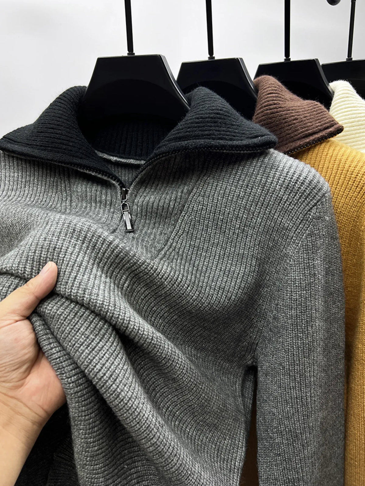 Men's Plus Size Zip Collar Long Sleeve Sweater - Lilixa.store