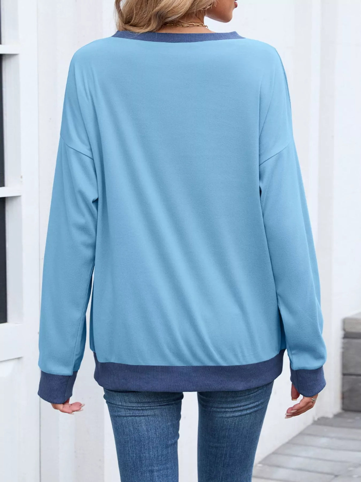 Contrast Trim Long Sleeve Sweatshirt - Lilixa.store
