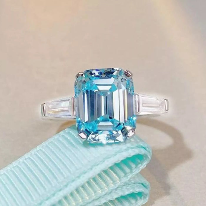 925 Sterling Silver Zircon Geometric Ring in Mint Blue