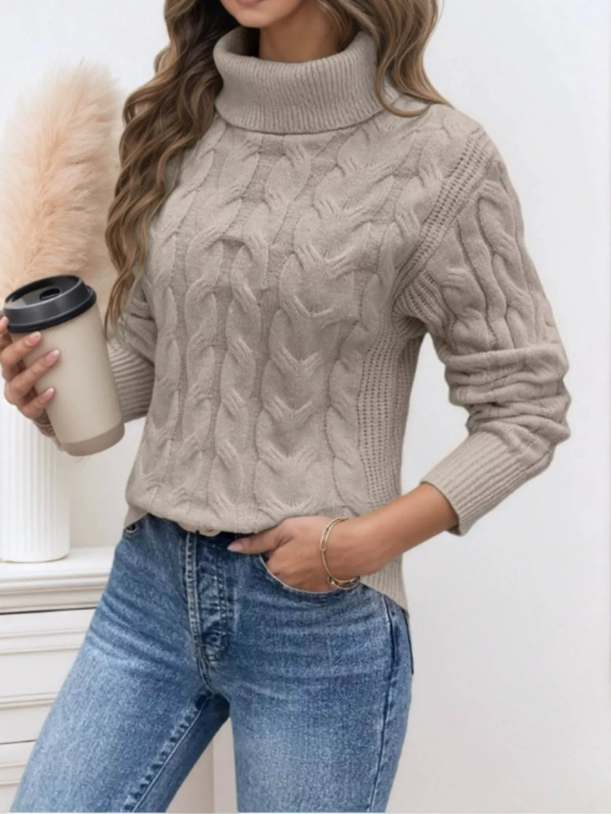 Cable-Knit Turtleneck Sweater