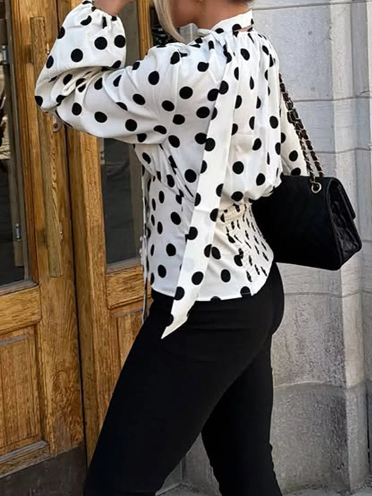 Polka Dot Balloon Sleeve Blouse