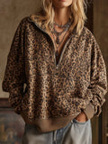 Leopard Half Zip Oversized Sweatshirt - Lilixa.store