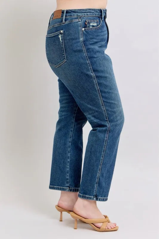Judy Blue Full Size High Waisted Rigid Magic Non-destroy Straight Leg Jeans Plus Size - Lilixa.store